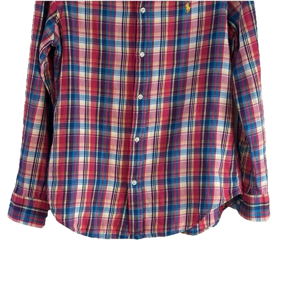 Ralph Lauren Shirt Colorful Pink Plaid Pony‎ Button Up Soft LS Boys Youth Sz 12